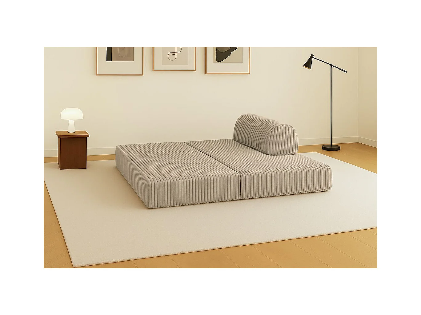 Canapé droit modulable et convertible 2 places - Velours côtelé XL - Taupe