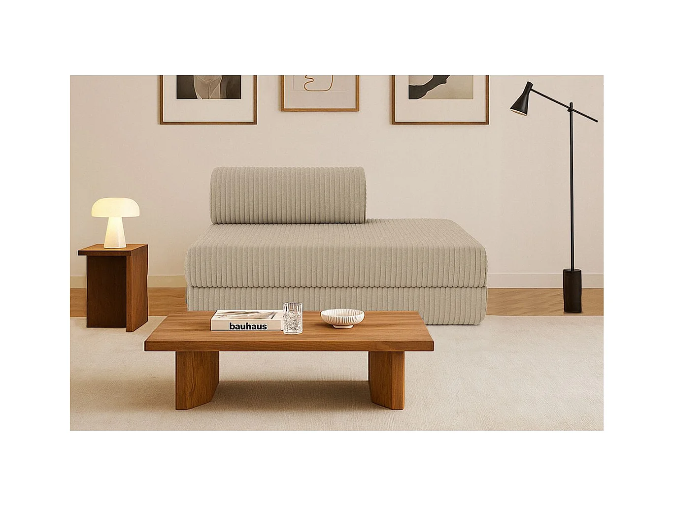 Canapé droit modulable et convertible 2 places - Velours côtelé XL - Taupe