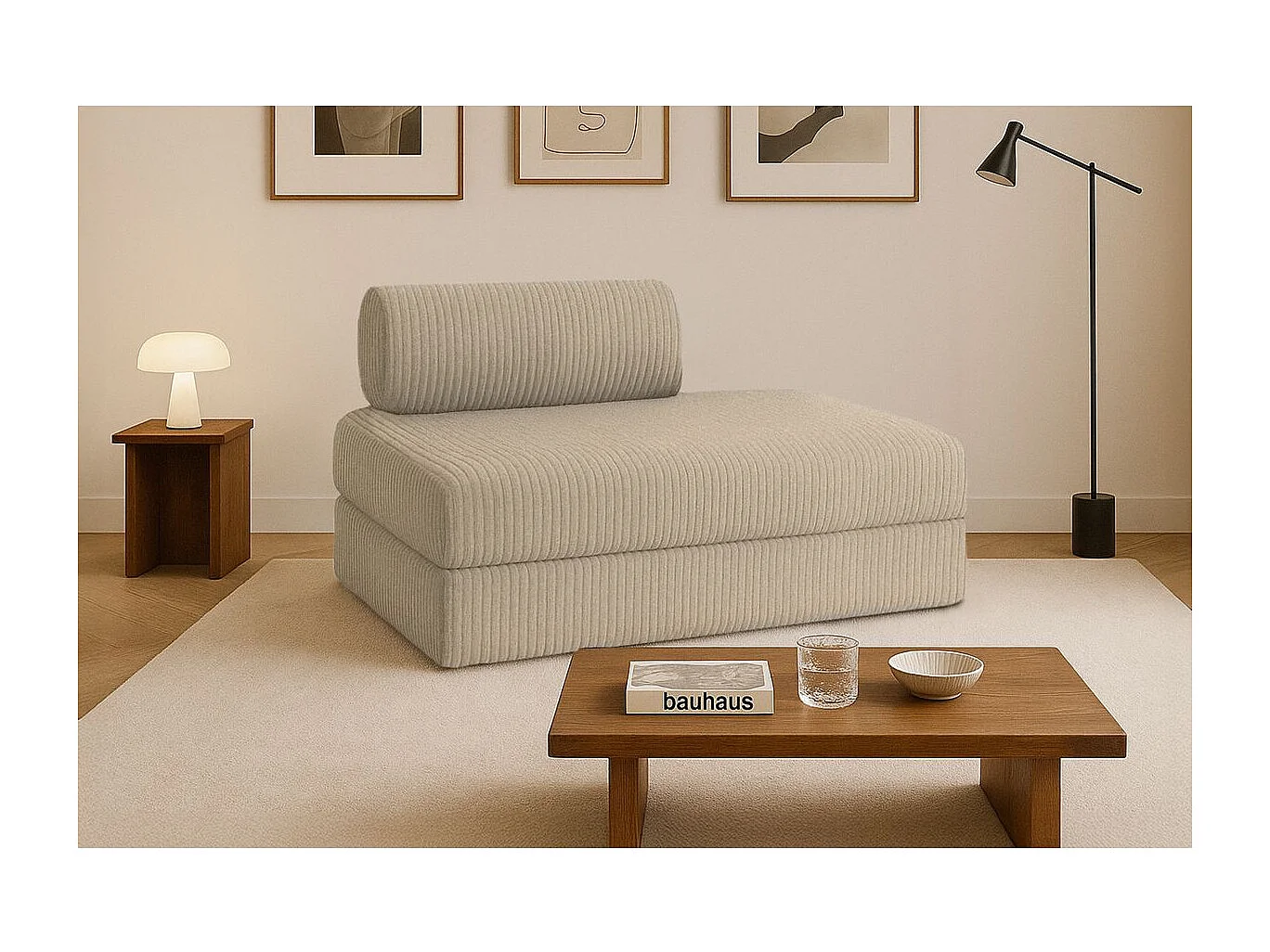 Canapé droit modulable et convertible 2 places - Velours côtelé XL - Taupe