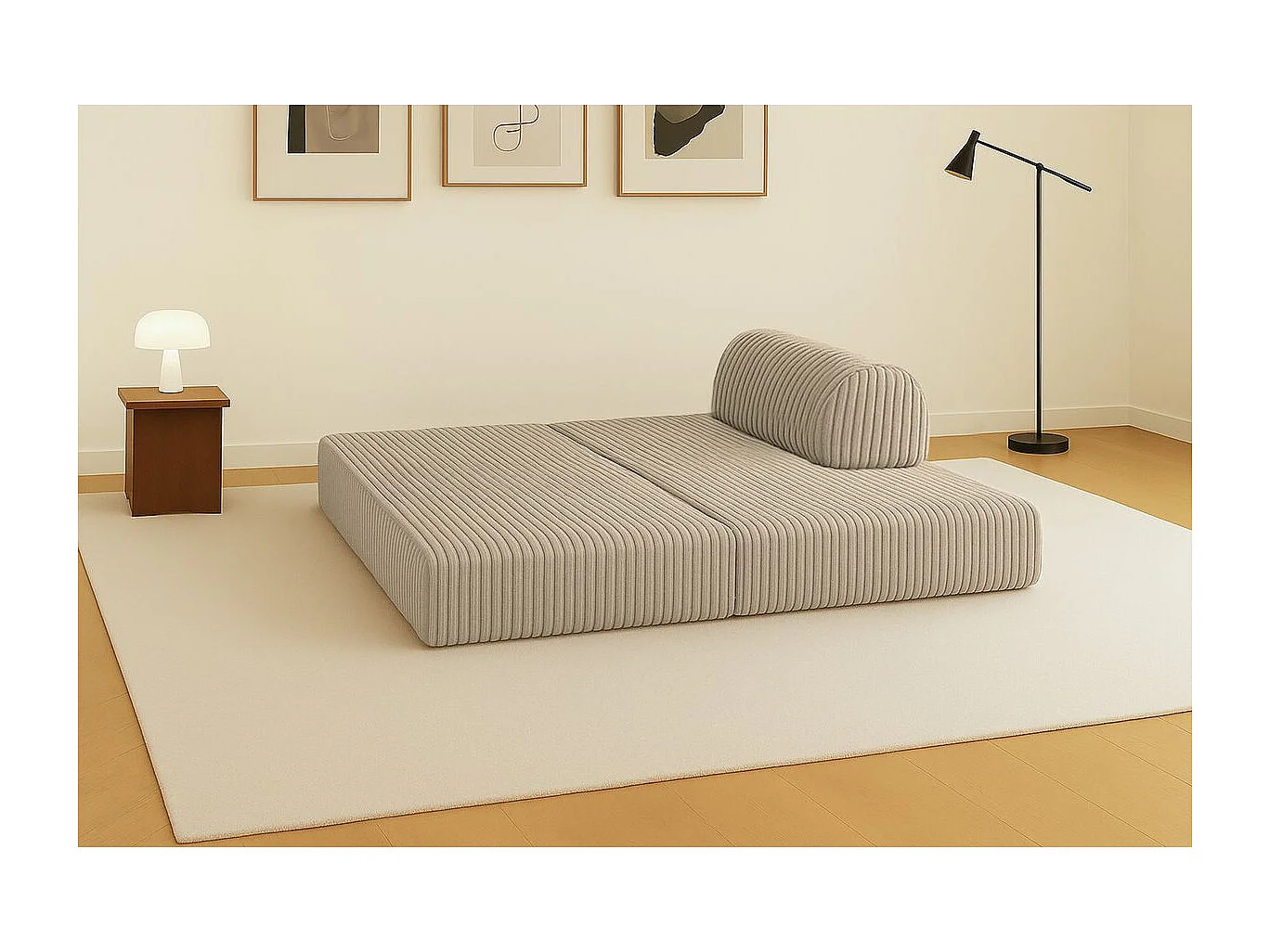 Canapé droit modulable et convertible 2 places - Velours côtelé XL - Taupe