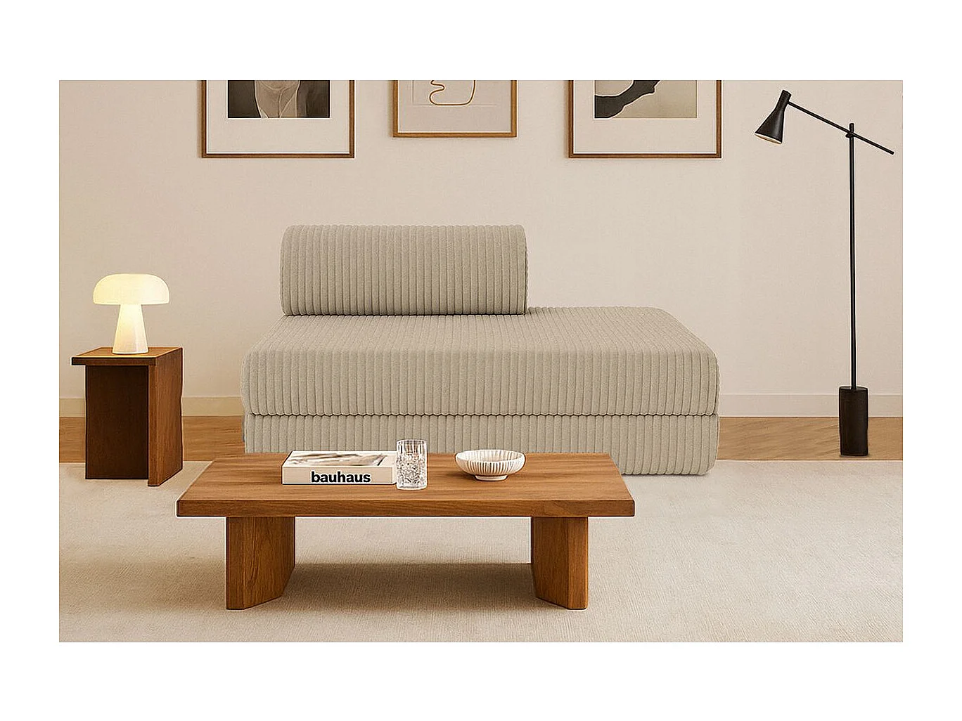 Canapé droit modulable et convertible 2 places - Velours côtelé XL - Taupe