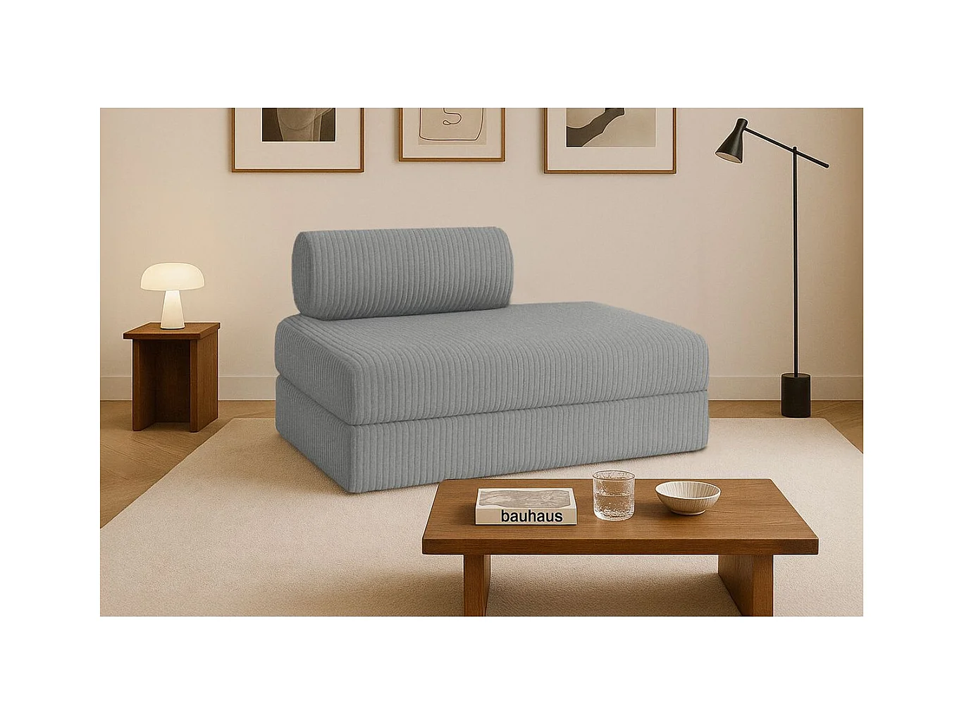 Canapé droit modulable et convertible 2 places - Velours côtelé XL - Gris clair