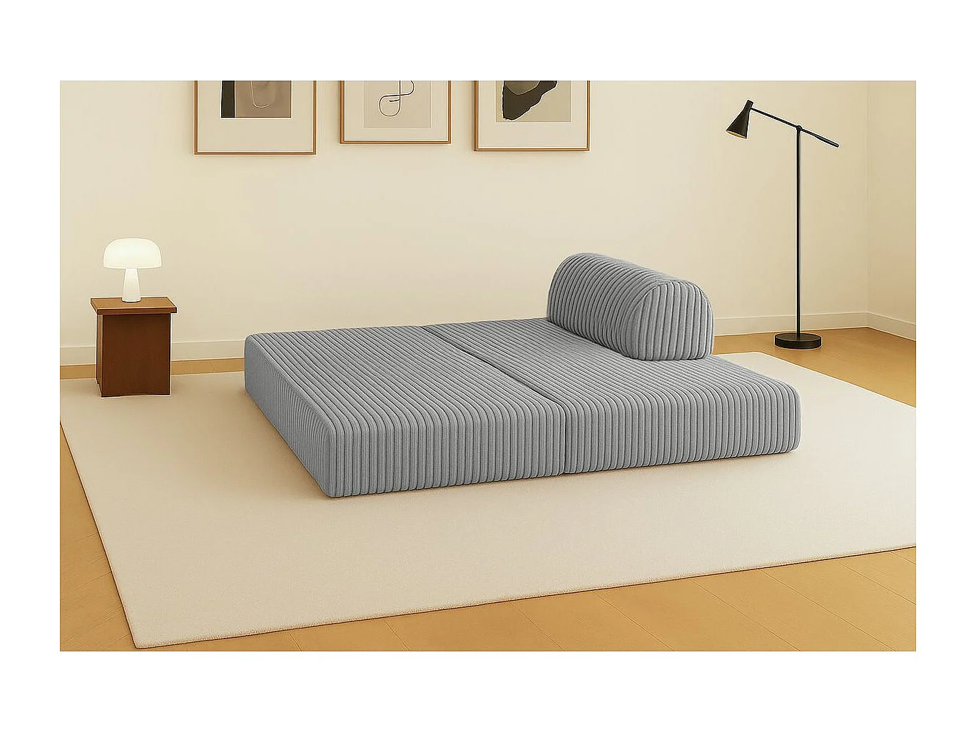 Canapé droit modulable et convertible 2 places - Velours côtelé XL - Gris clair