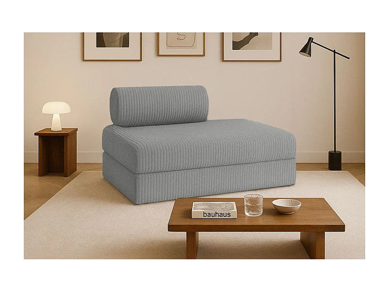 Canapé droit modulable et convertible 2 places - Velours côtelé XL - Gris clair