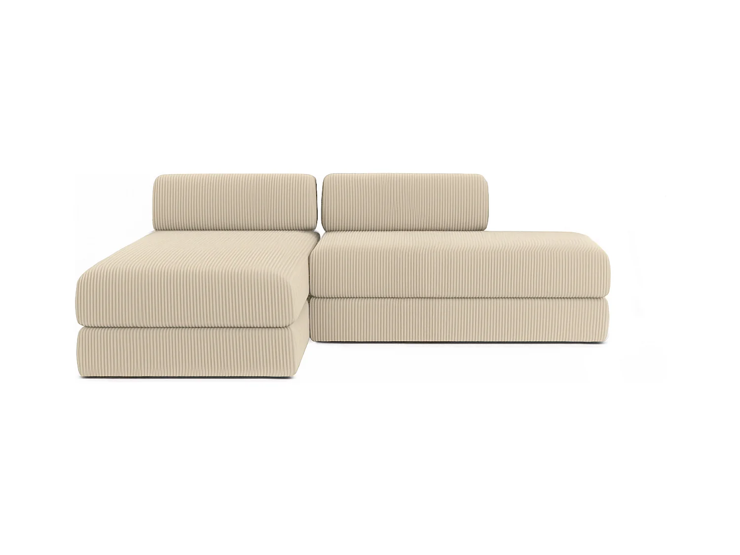 Canapé d'angle modulable et convertible 5 places - Velours côtelé - Beige