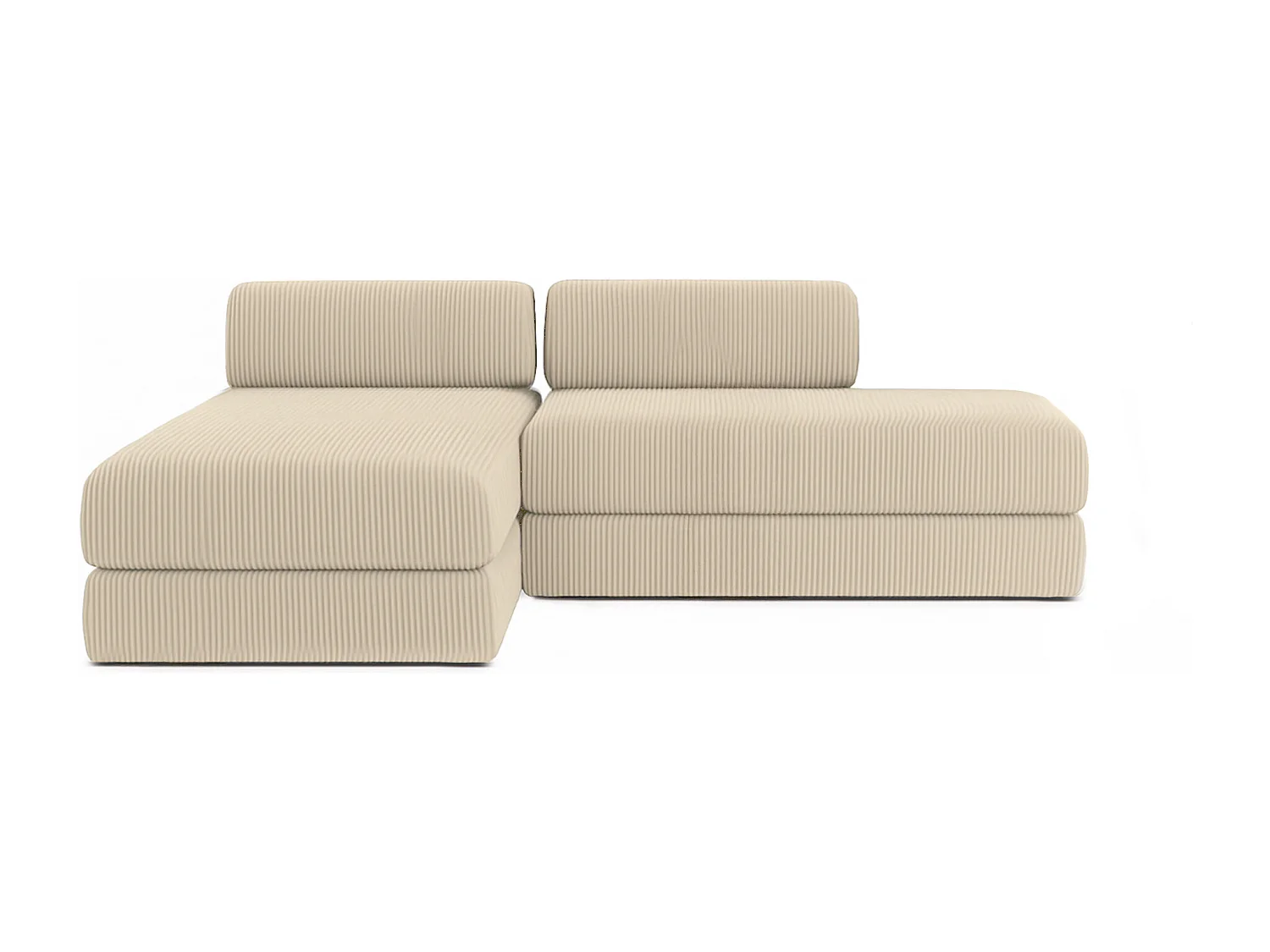 Canapé d'angle modulable et convertible 5 places - Velours côtelé - Beige