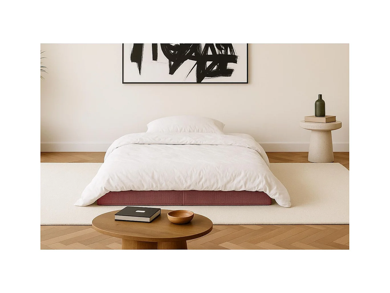 Canapé droit modulable et convertible 2 places - Velours côtelé - Rouge