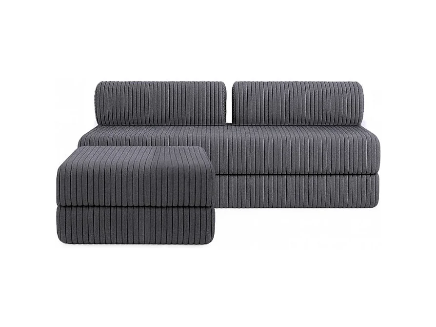 Canapé d'angle modulable et convertible 4 places - Velours côtelé XL - Gris