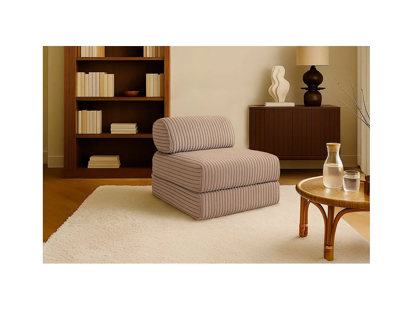 Fauteuil modulable et convertible - Velours côtelé XL - Marron