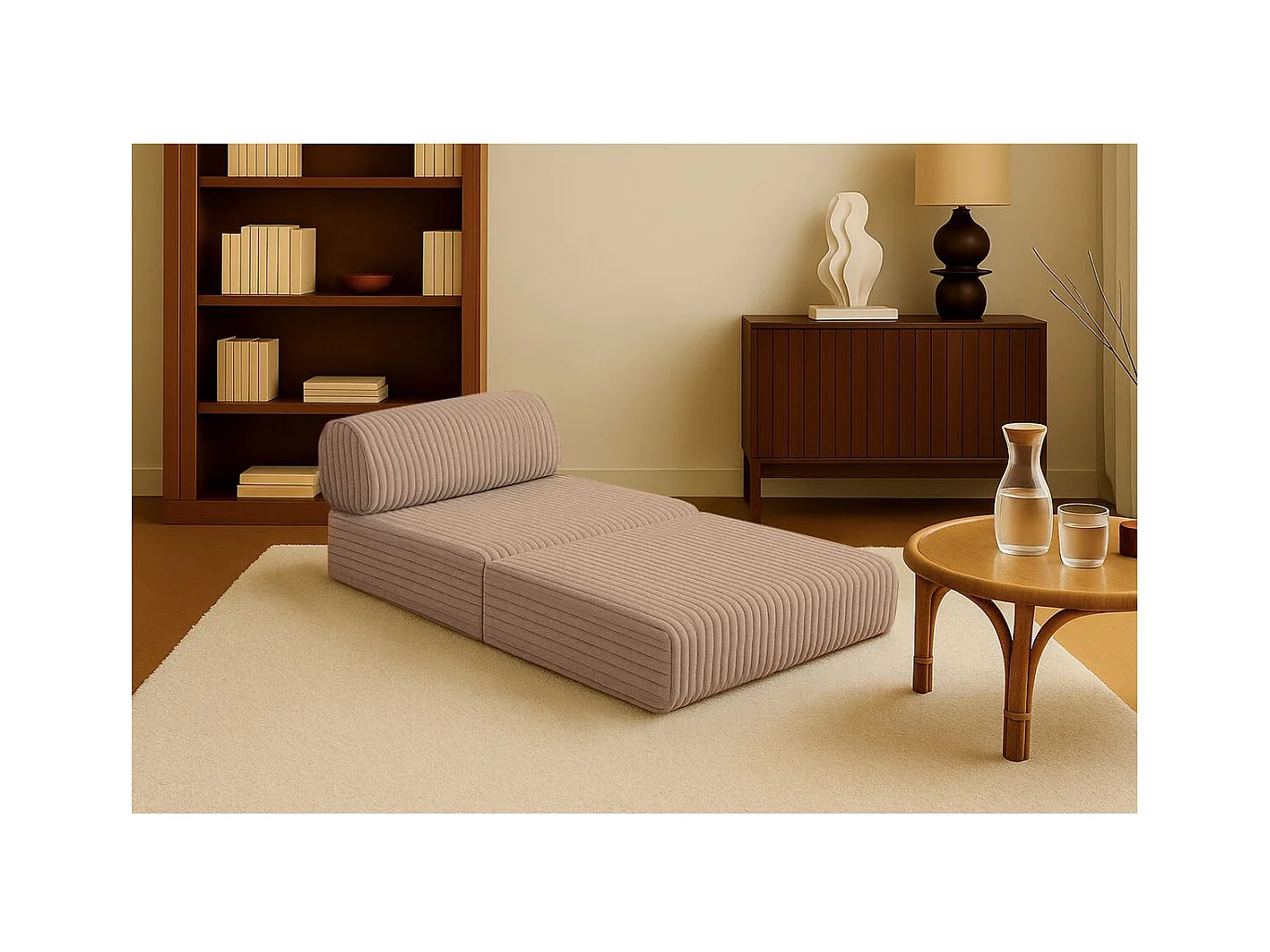 Fauteuil modulable et convertible - Velours côtelé XL - Marron