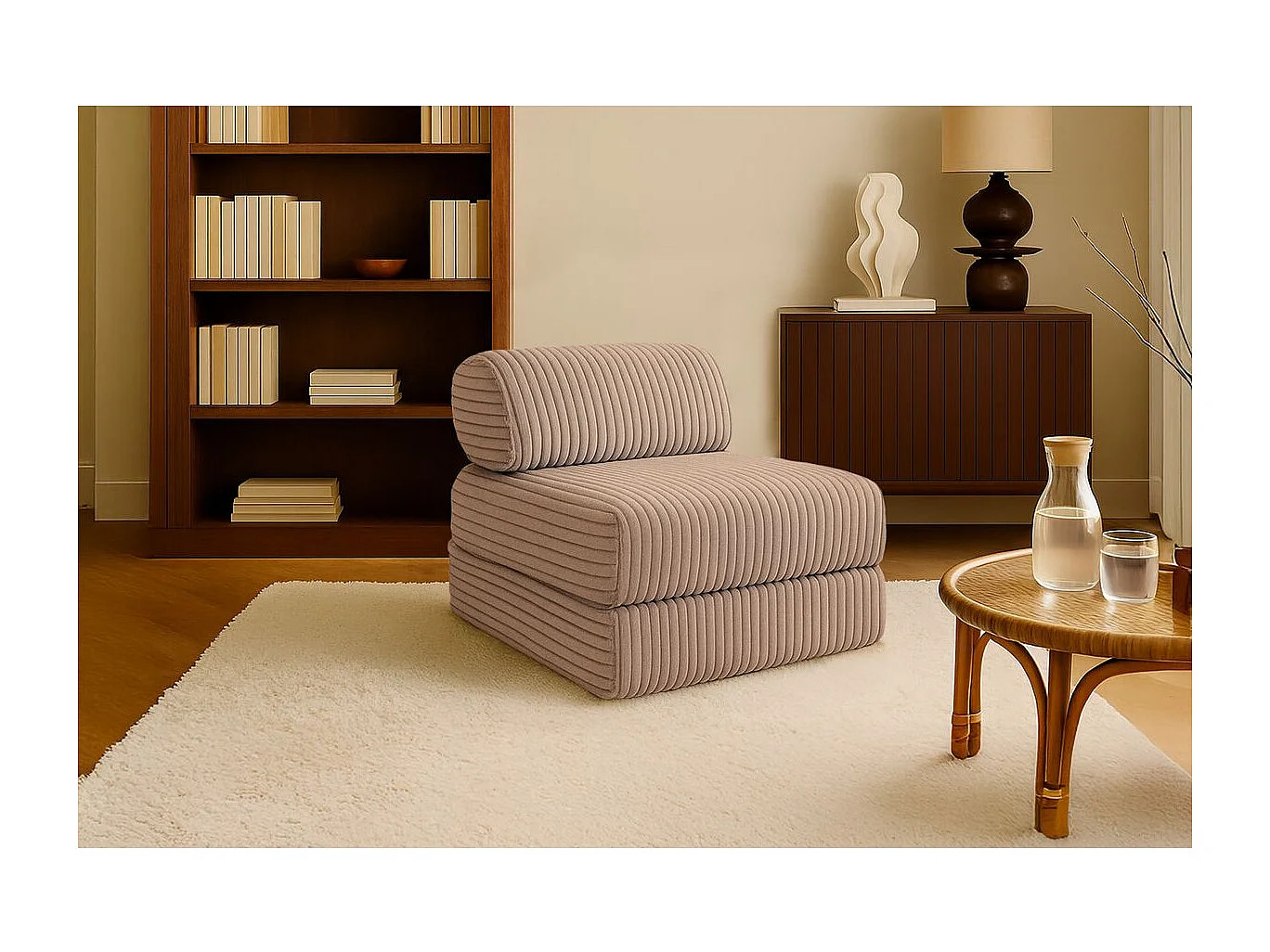 Fauteuil modulable et convertible - Velours côtelé XL - Marron