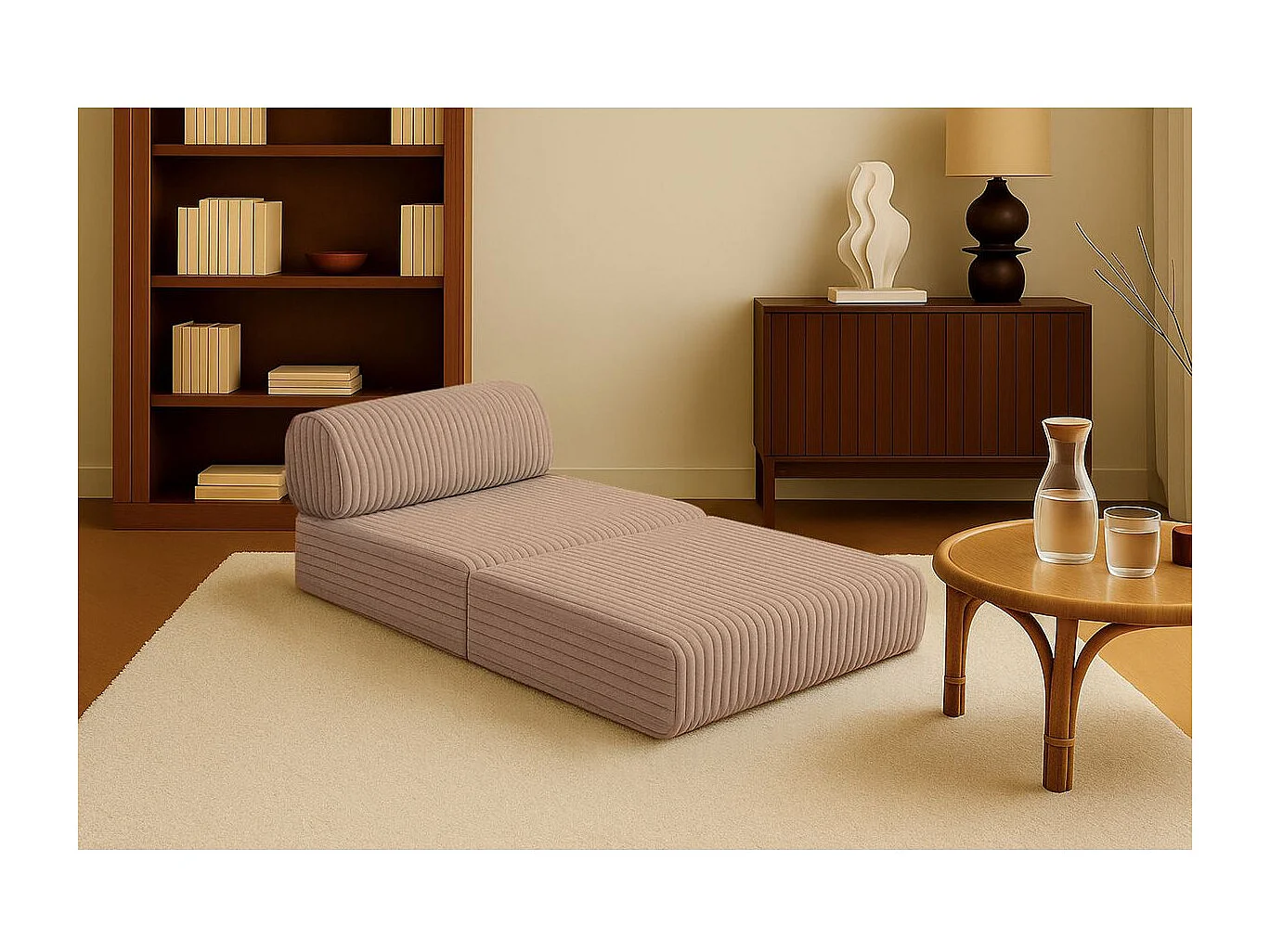 Fauteuil modulable et convertible - Velours côtelé XL - Marron