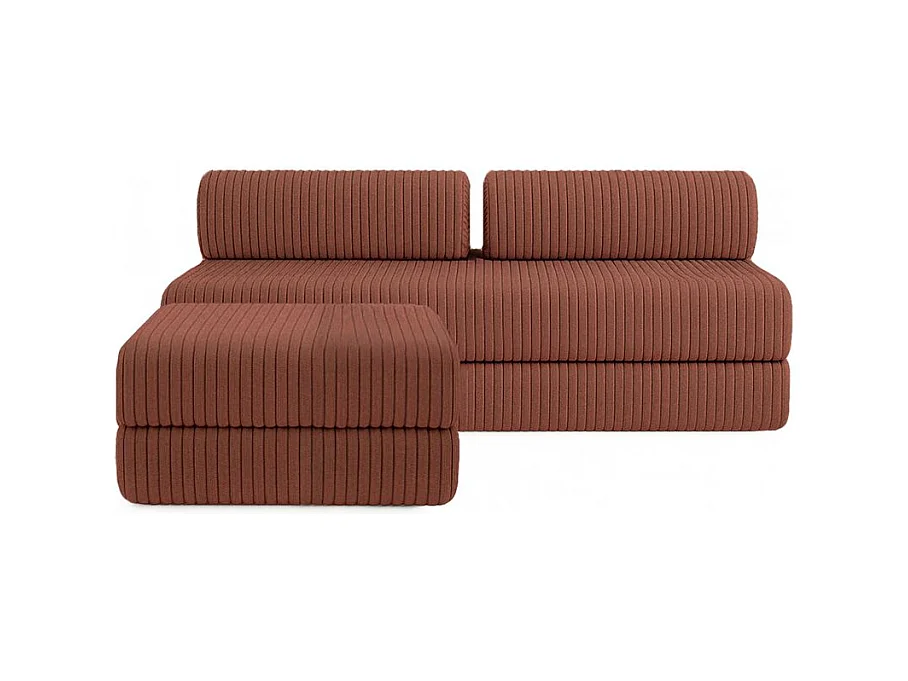 Canapé d'angle modulable et convertible 4 places - Velours côtelé XL - Terracotta