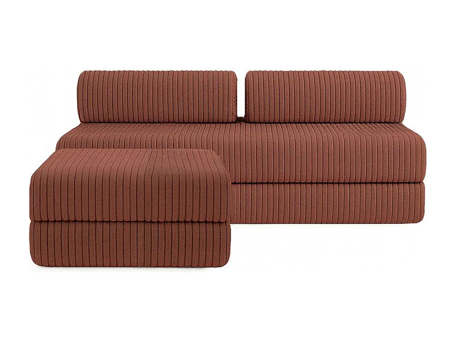 Canapé d'angle modulable et convertible 4 places - Velours côtelé XL - Terracotta