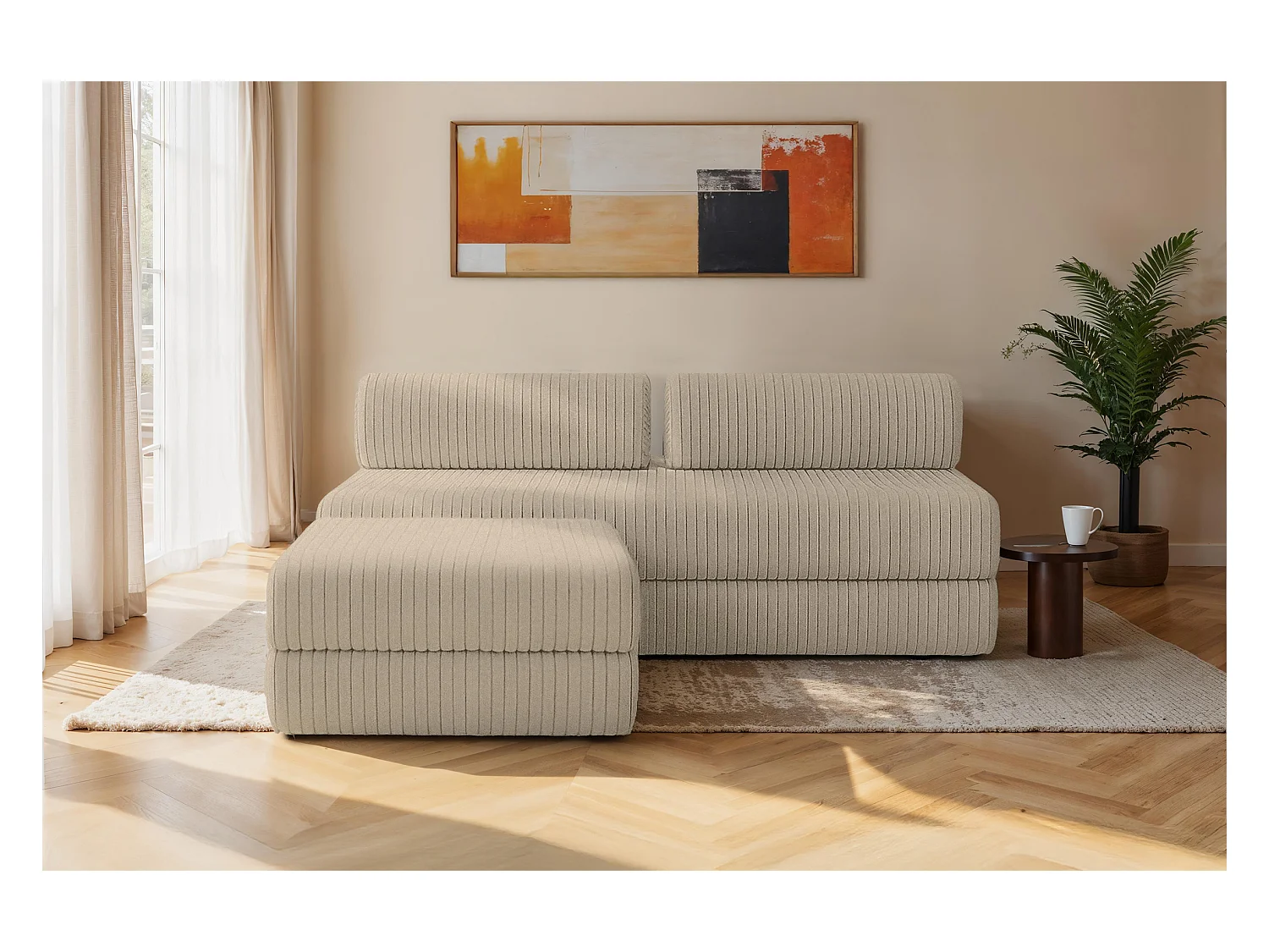 Canapé d'angle modulable et convertible 4 places - Velours côtelé XL - Taupe