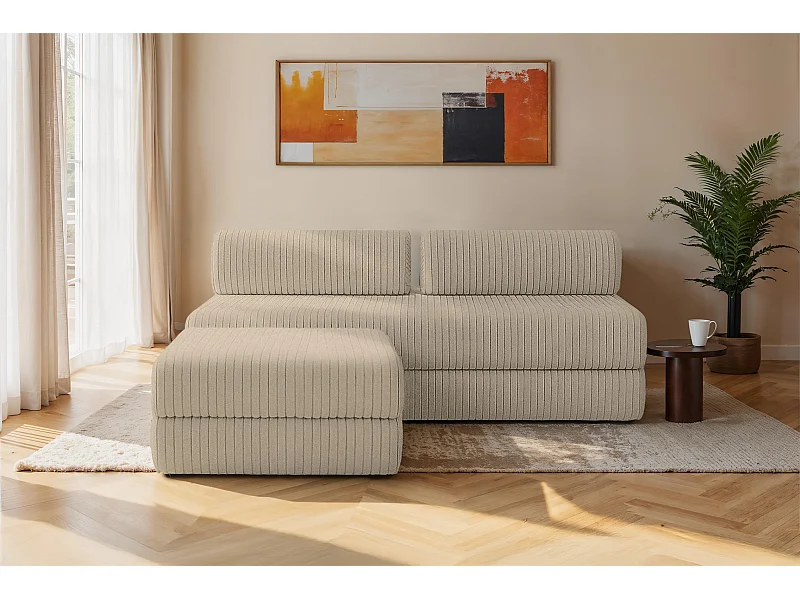 Canapé d'angle modulable et convertible 4 places - Velours côtelé XL - Taupe