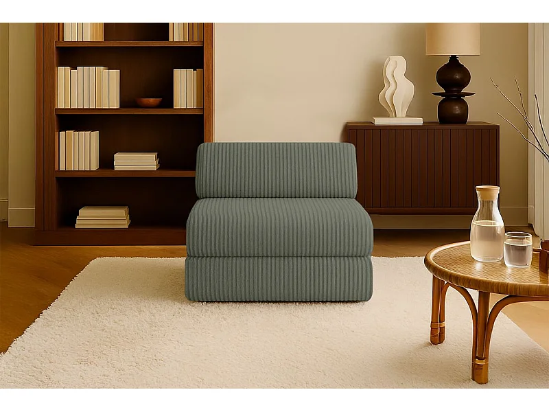 Fauteuil modulable et convertible - Velours côtelé XL - Vert