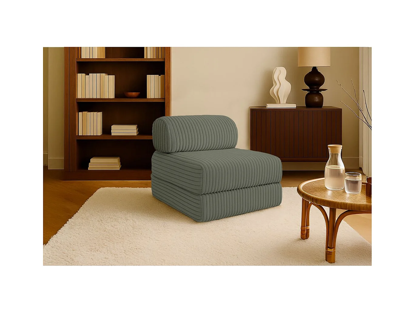 Fauteuil modulable et convertible - Velours côtelé XL - Vert