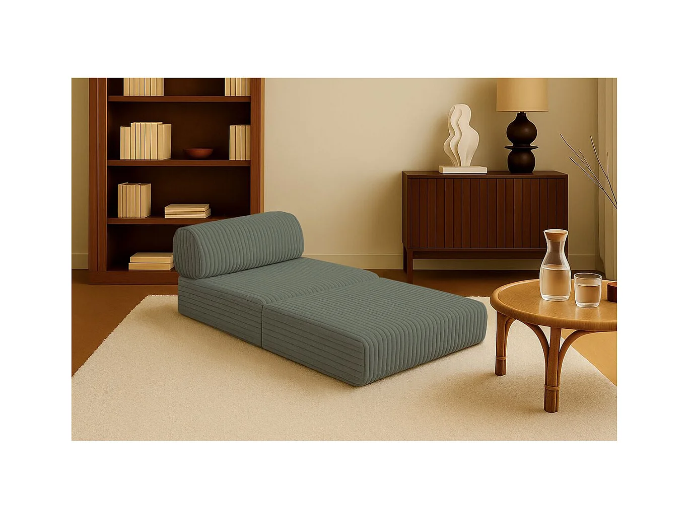 Fauteuil modulable et convertible - Velours côtelé XL - Vert