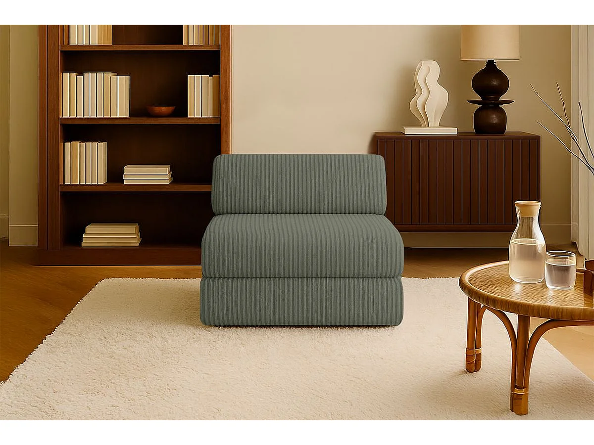 Fauteuil modulable et convertible - Velours côtelé XL - Vert