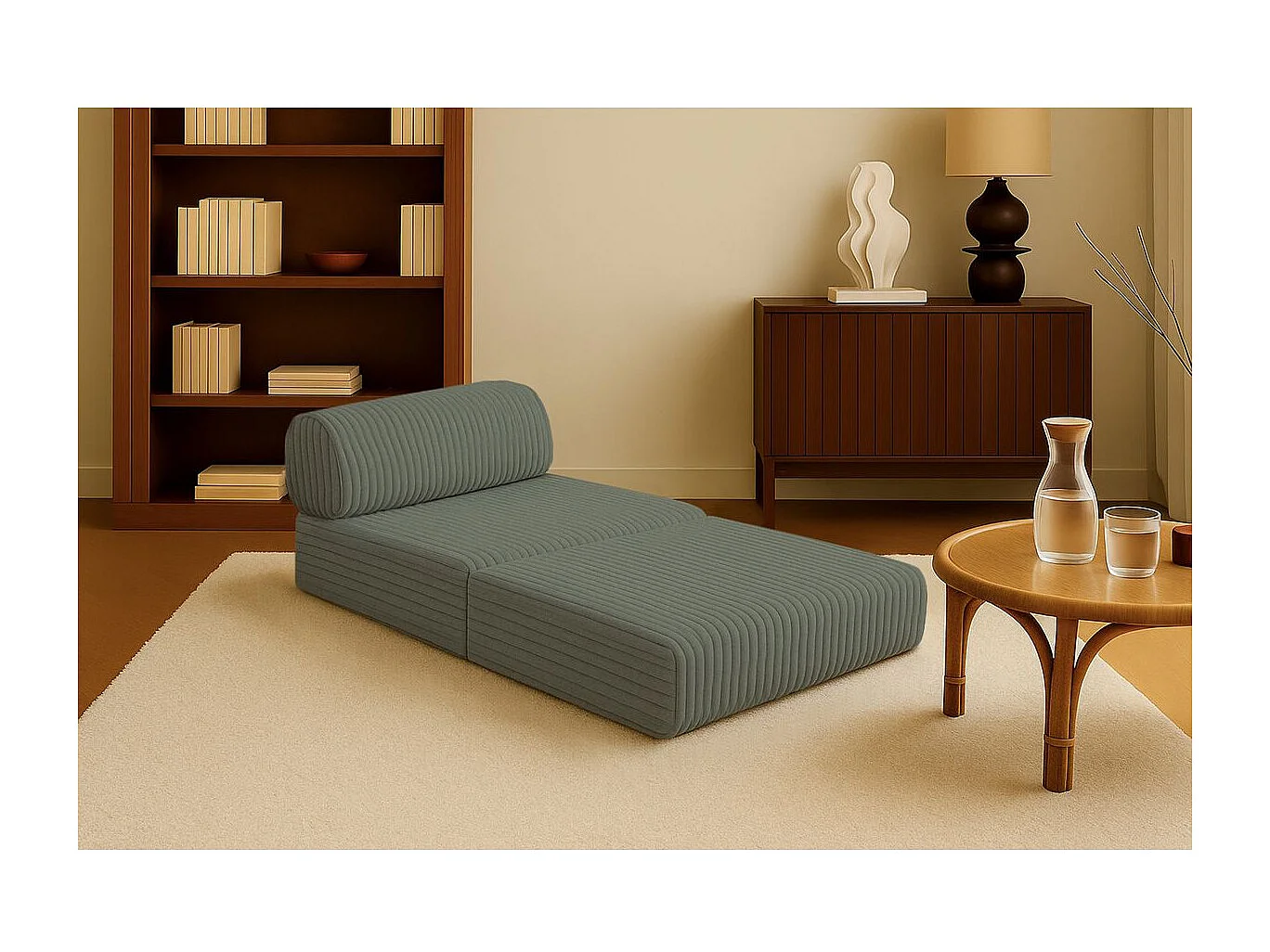 Fauteuil modulable et convertible - Velours côtelé XL - Vert