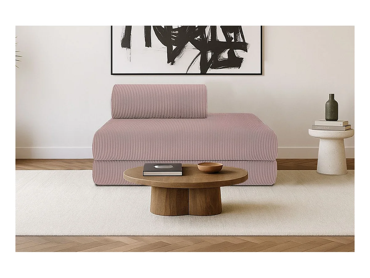 Canapé droit modulable et convertible 2 places - Velours côtelé - Rose pâle