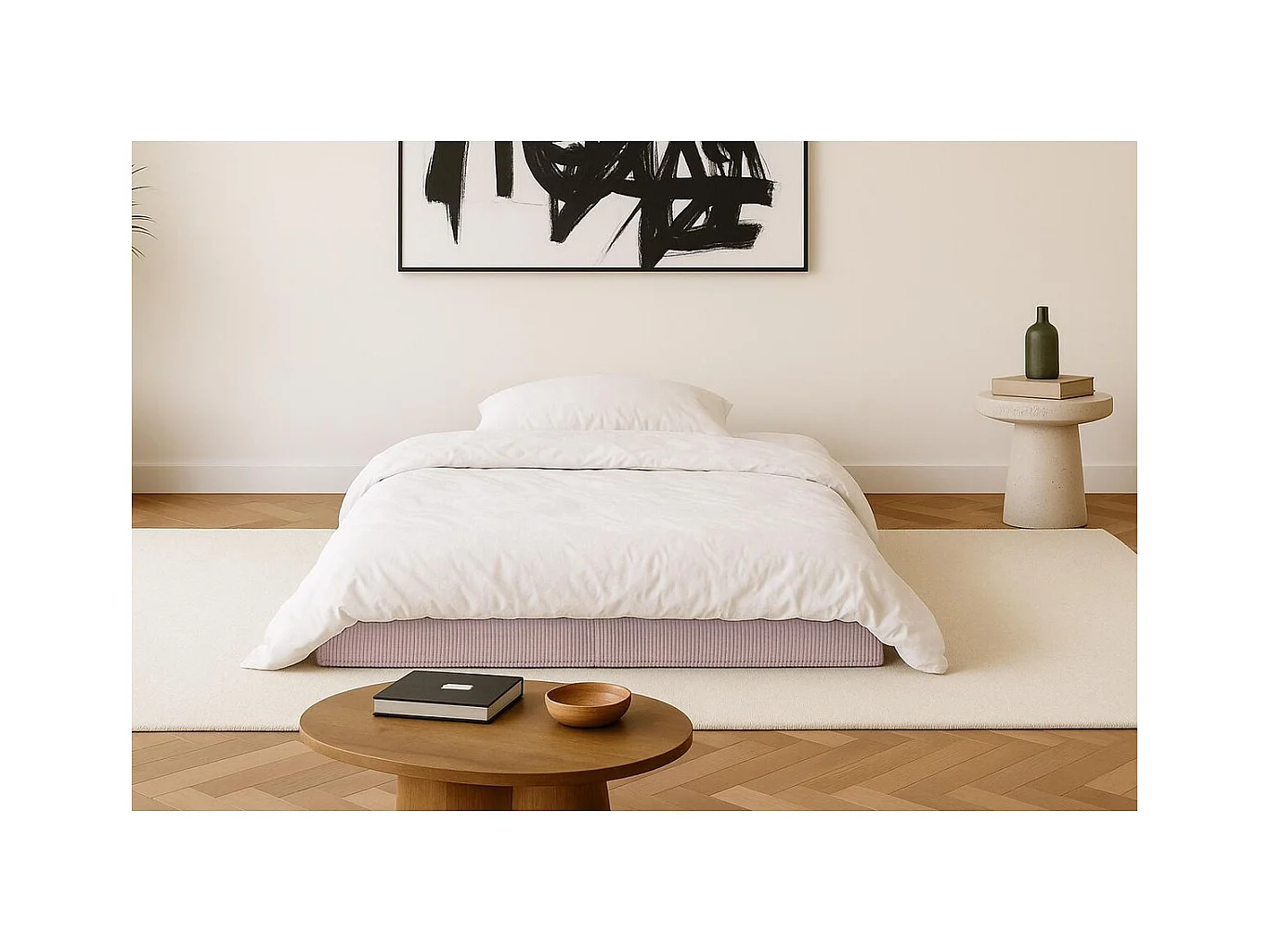 Canapé droit modulable et convertible 2 places - Velours côtelé - Rose pâle