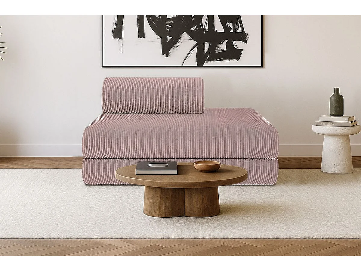 Canapé droit modulable et convertible 2 places - Velours côtelé - Rose pâle