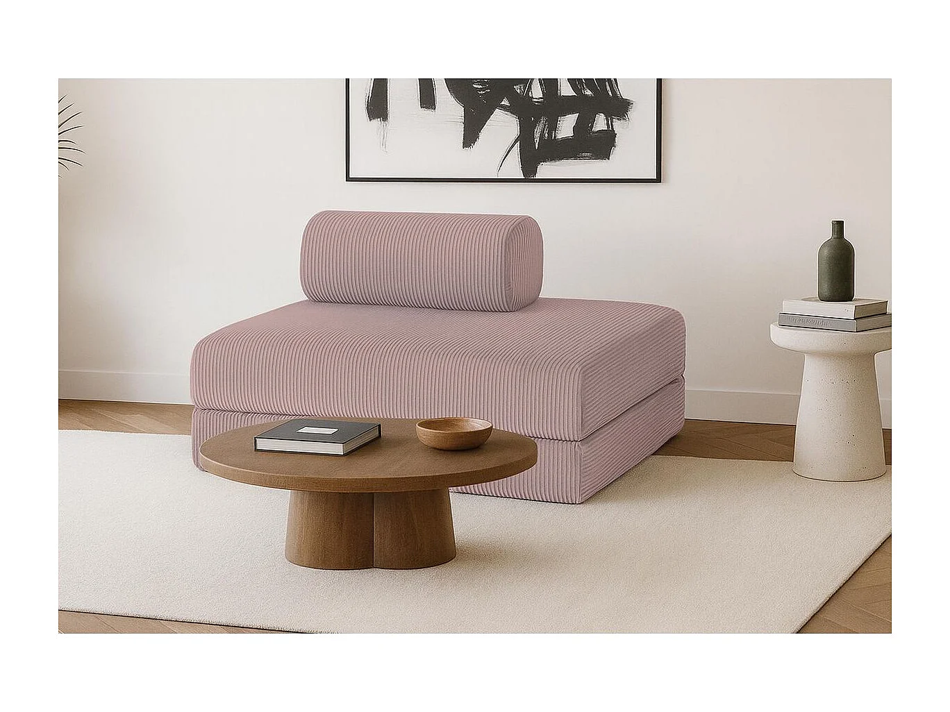 Canapé droit modulable et convertible 2 places - Velours côtelé - Rose pâle