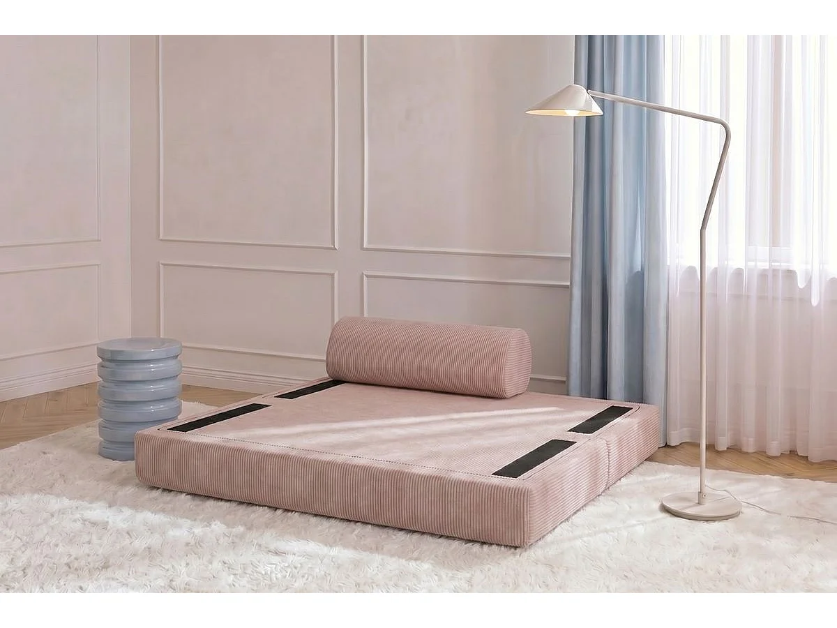 Canapé droit modulable et convertible 2 places - Velours côtelé - Rose pâle