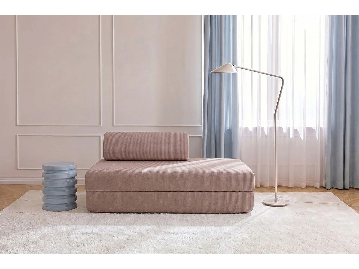 Canapé droit modulable et convertible 2 places - Velours côtelé - Rose pâle