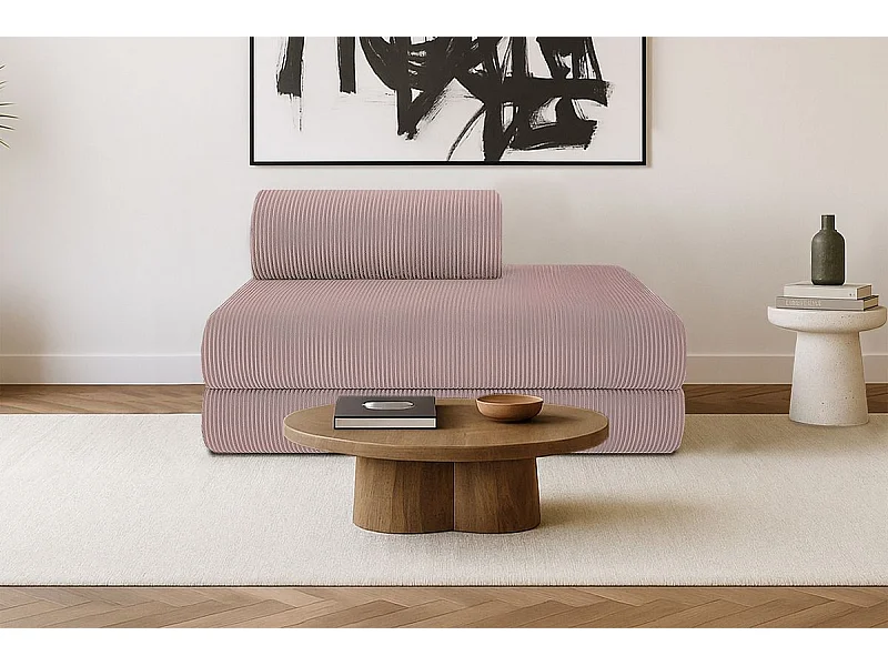 Canapé droit modulable et convertible 2 places - Velours côtelé - Rose pâle