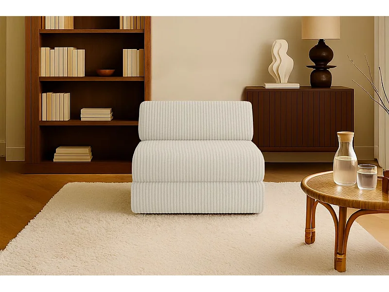 Fauteuil modulable et convertible - Velours côtelé XL - Blanc