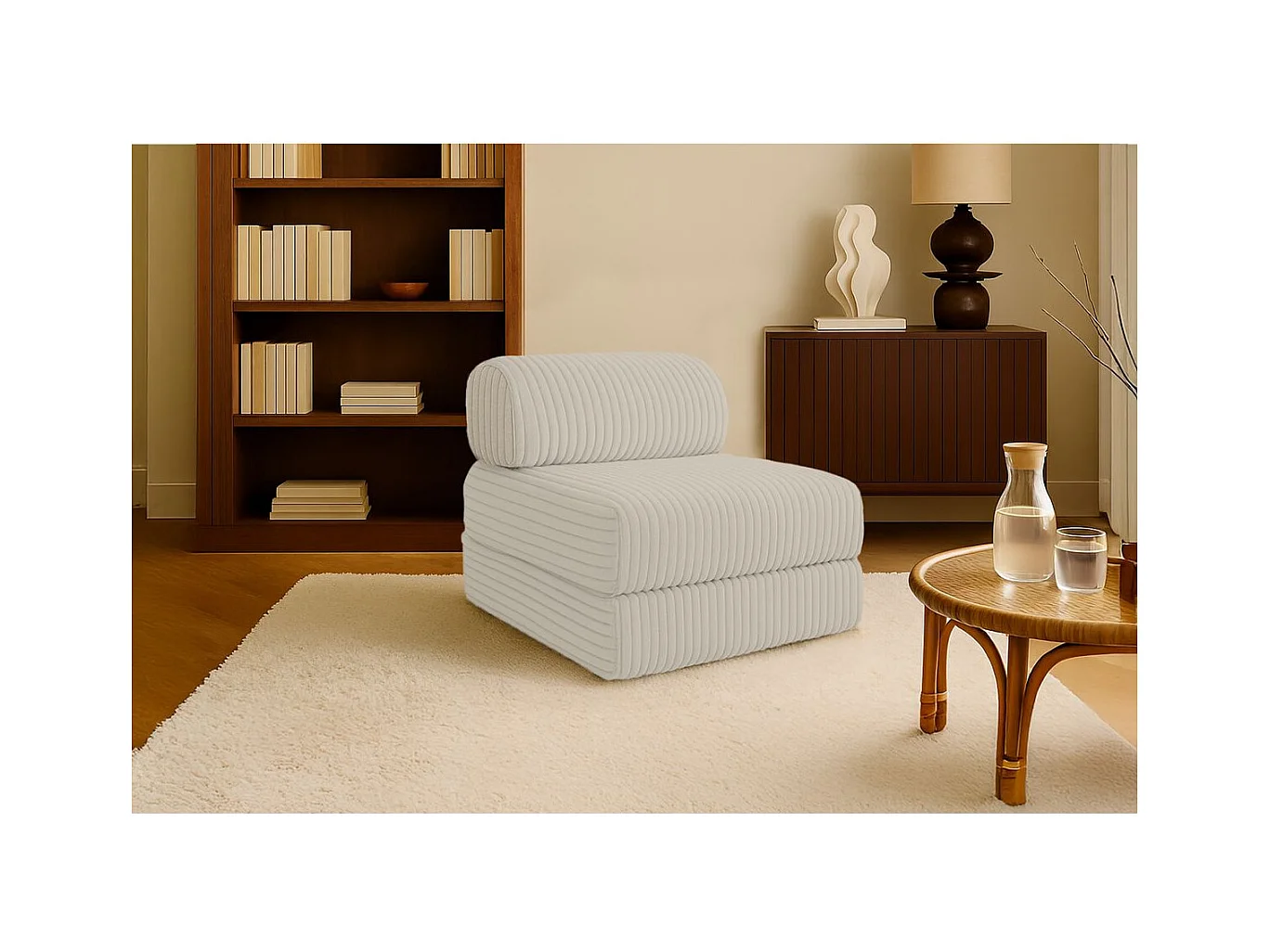 Fauteuil modulable et convertible - Velours côtelé XL - Blanc