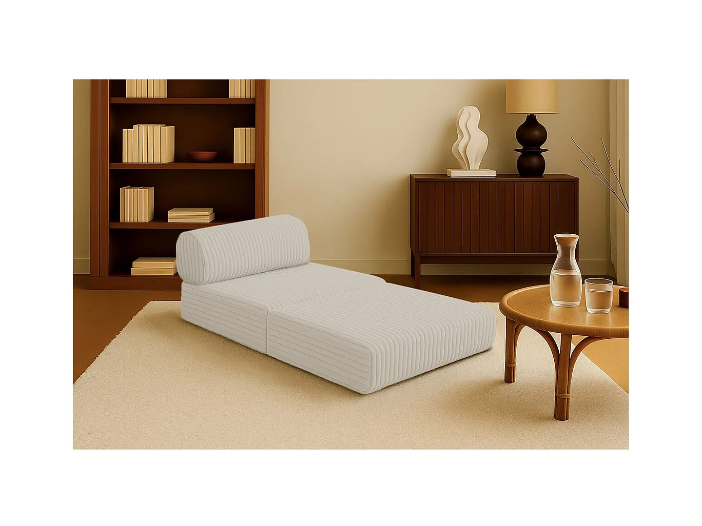 Fauteuil modulable et convertible - Velours côtelé XL - Blanc