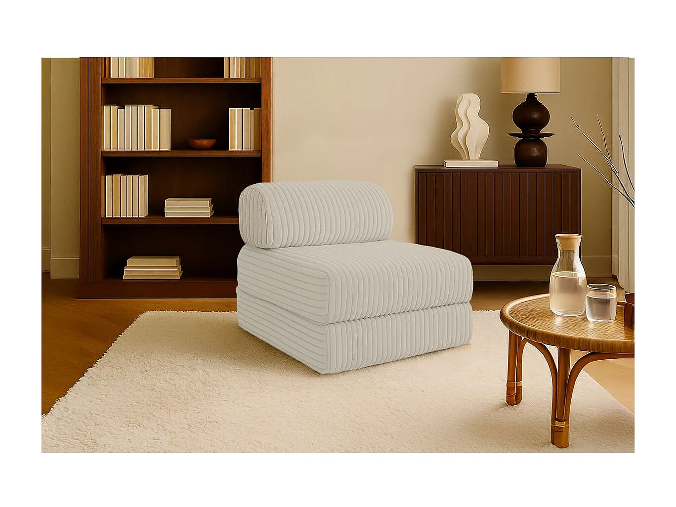 Fauteuil modulable et convertible - Velours côtelé XL - Blanc