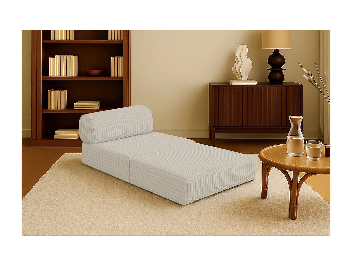 Fauteuil modulable et convertible - Velours côtelé XL - Blanc