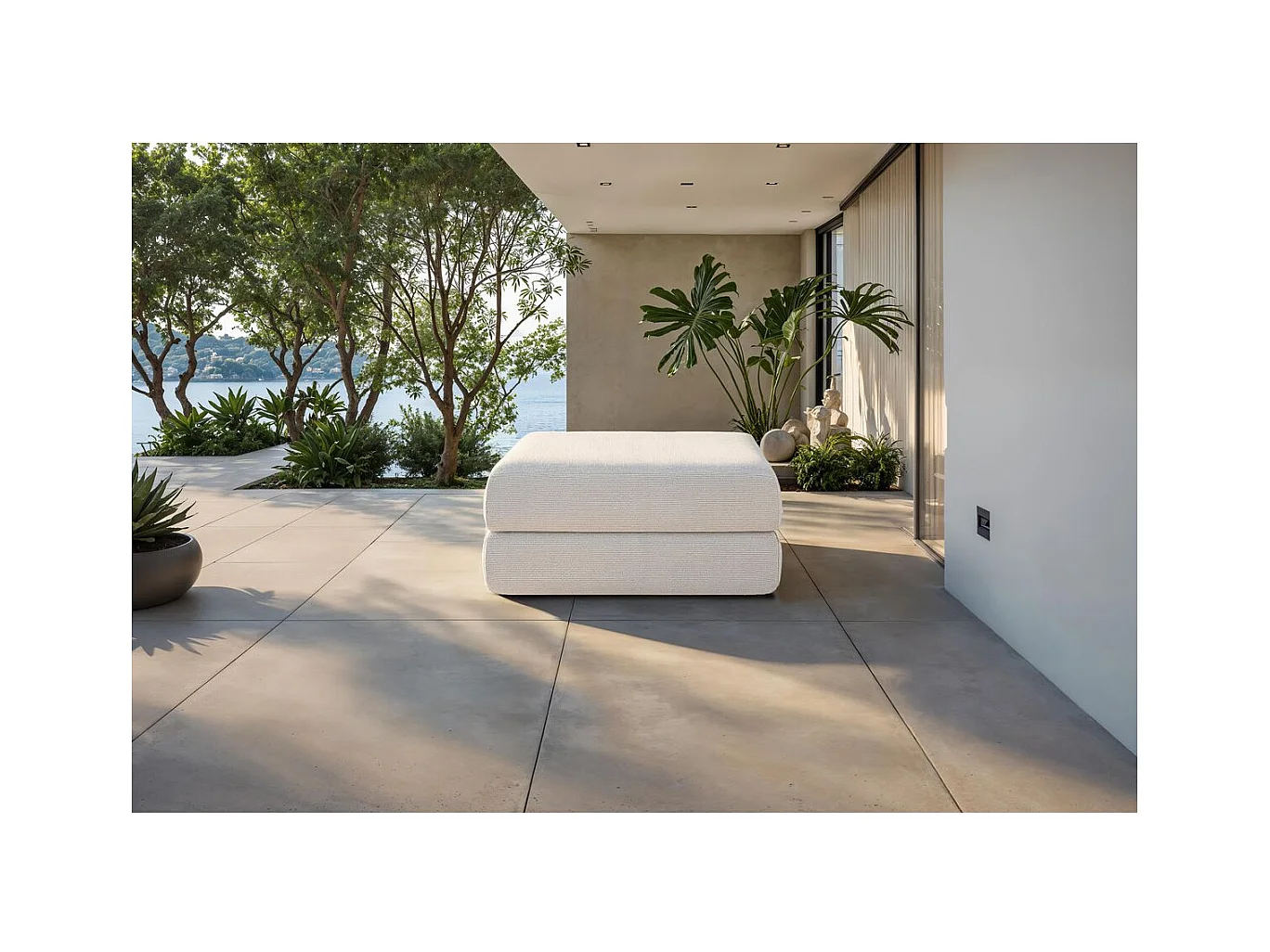 Pouf de jardin modulable et convertible - Tissu imperméable - Gris