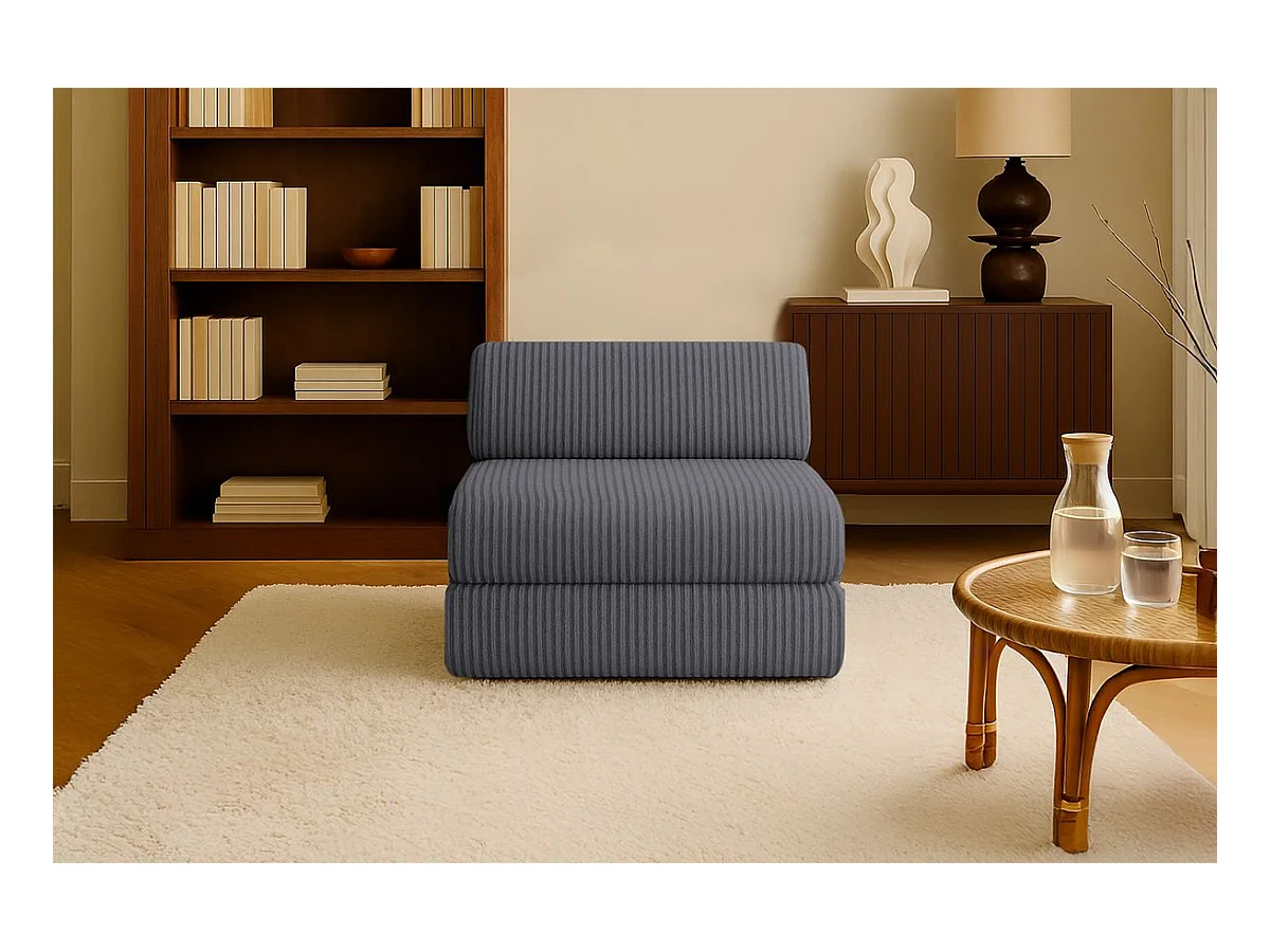 Fauteuil modulable et convertible - Velours côtelé XL - Gris