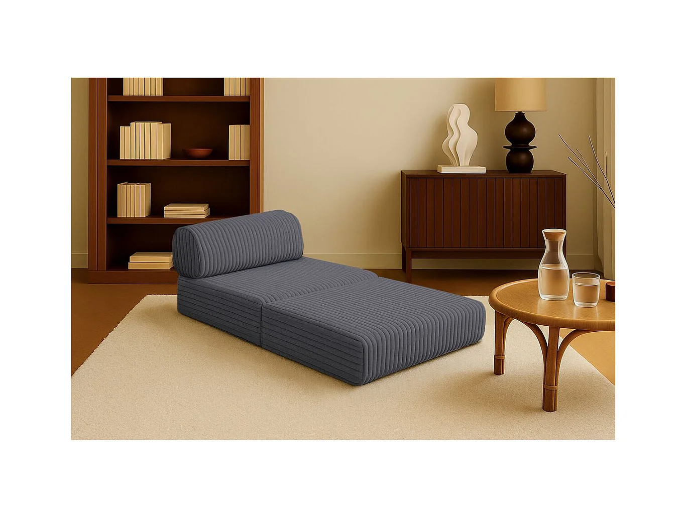 Fauteuil modulable et convertible - Velours côtelé XL - Gris