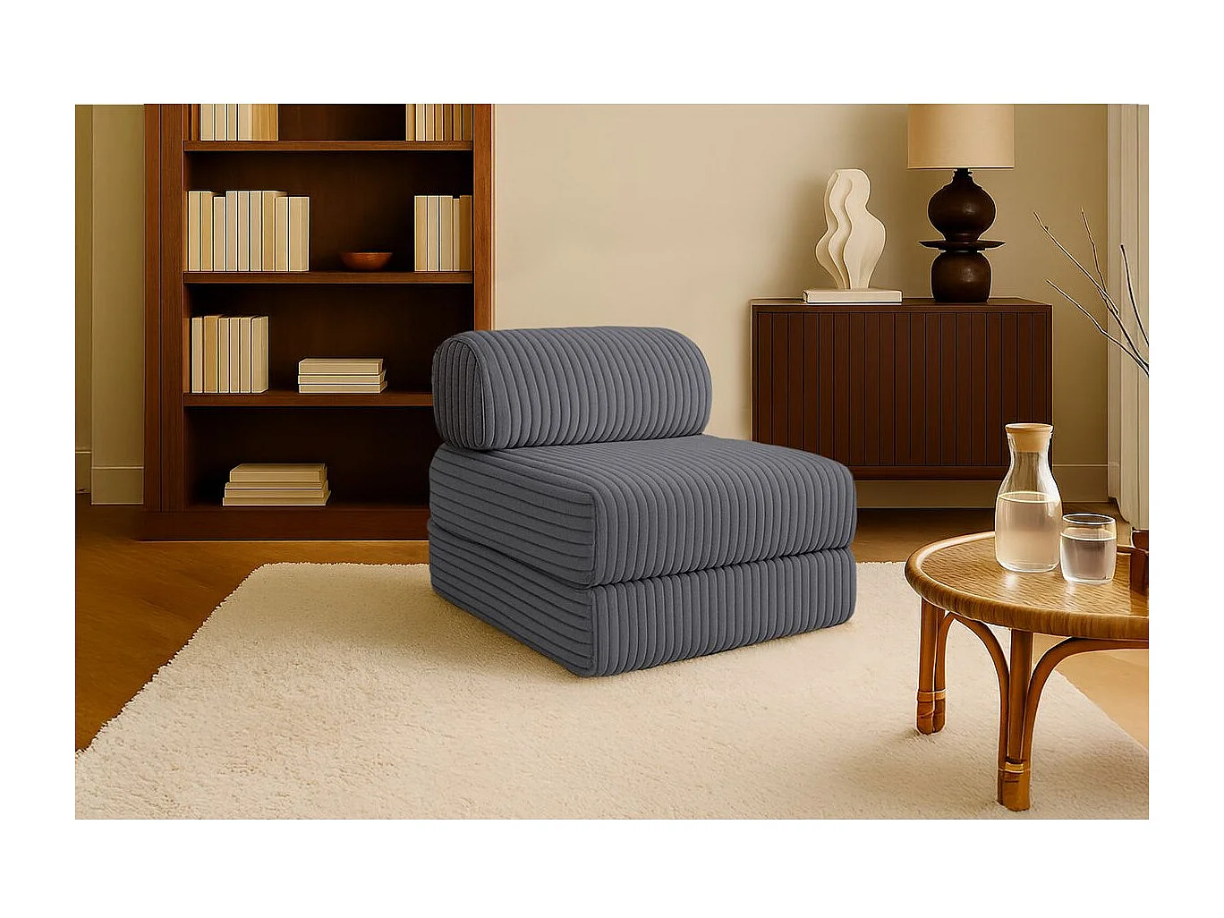 Fauteuil modulable et convertible - Velours côtelé XL - Gris