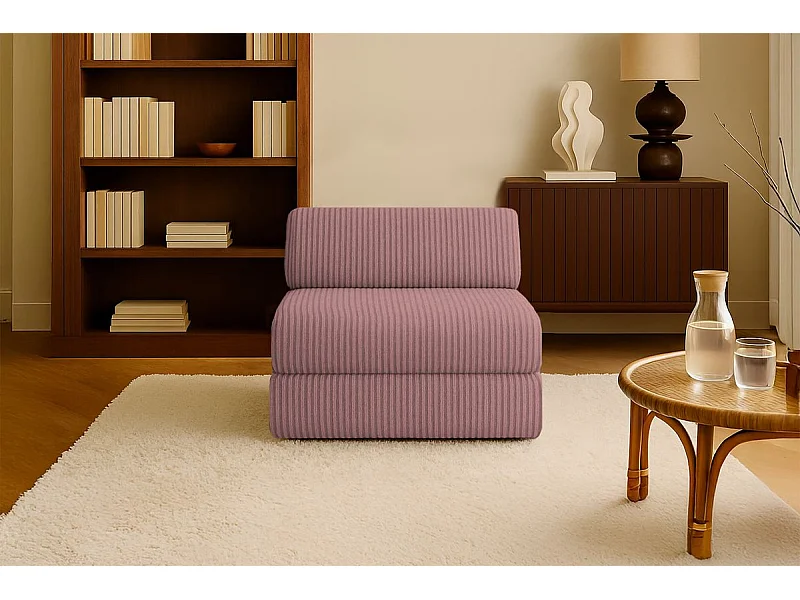 Fauteuil modulable et convertible - Velours côtelé XL - Rose