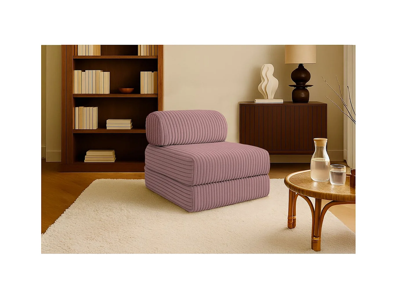 Fauteuil modulable et convertible - Velours côtelé XL - Rose