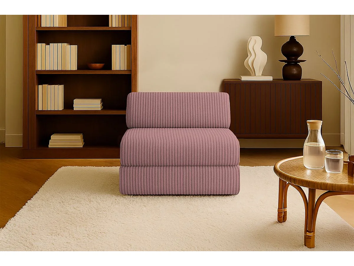 Fauteuil modulable et convertible - Velours côtelé XL - Rose