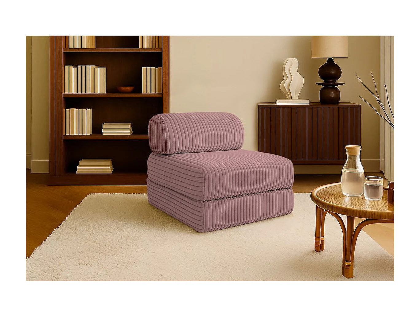 Fauteuil modulable et convertible - Velours côtelé XL - Rose