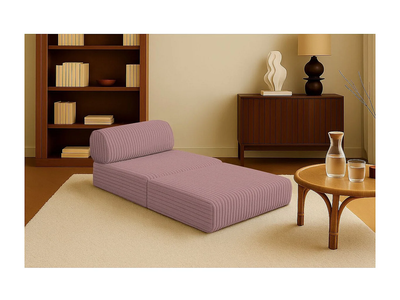 Fauteuil modulable et convertible - Velours côtelé XL - Rose