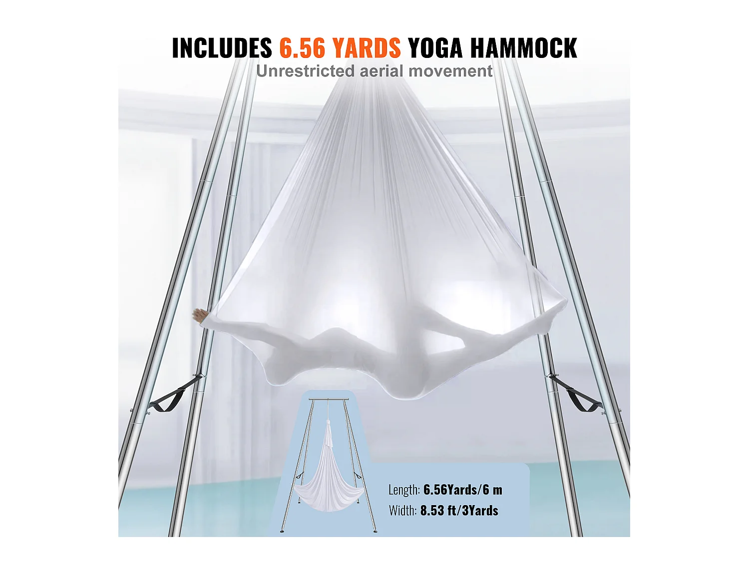 Kit de Balançoire de Yoga SucceBuy, avec Support et Hamac en Soie Aérienne, Capacité de 250 kg, Cadre de Yoga Blanc