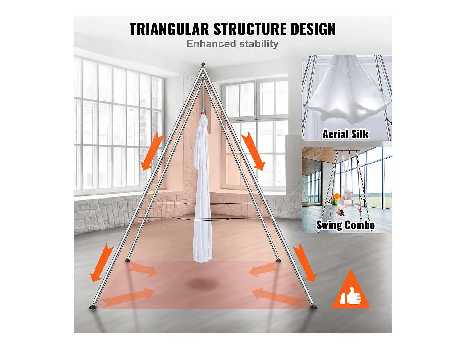 Kit de Balançoire de Yoga SucceBuy, avec Support et Hamac en Soie Aérienne, Capacité de 250 kg, Cadre de Yoga Blanc