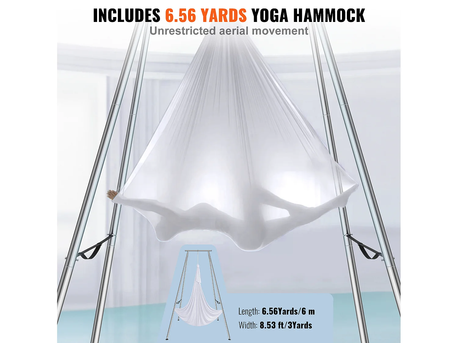 Kit de Balançoire de Yoga SucceBuy, avec Support et Hamac en Soie Aérienne, Capacité de 250 kg, Cadre de Yoga Blanc