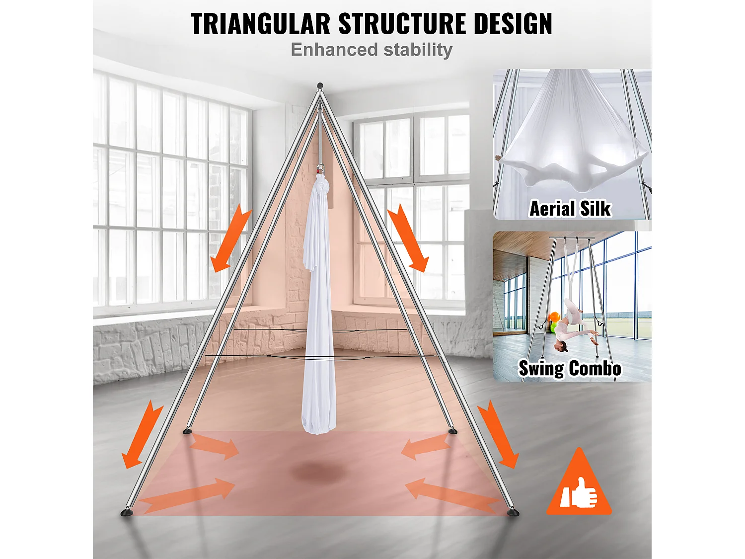 Kit de Balançoire de Yoga SucceBuy, avec Support et Hamac en Soie Aérienne, Capacité de 250 kg, Cadre de Yoga Blanc